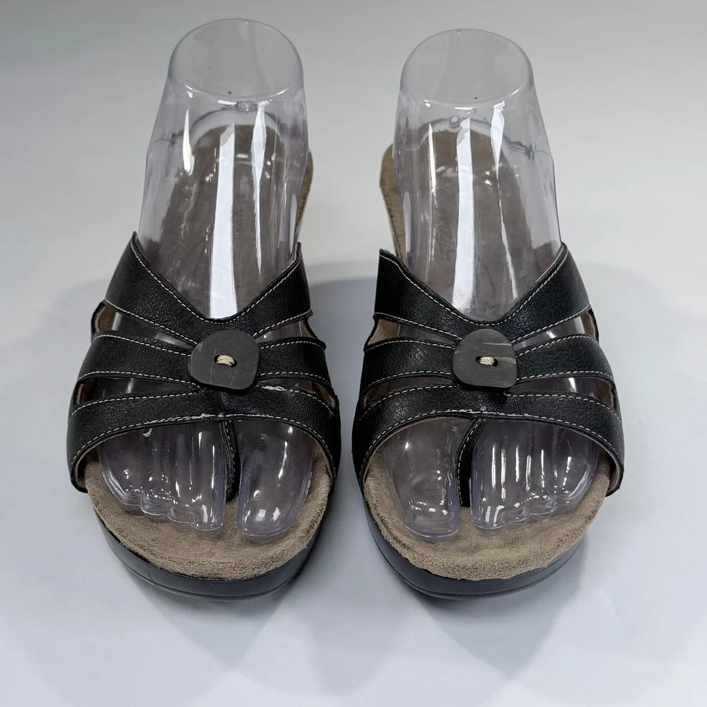Patrizia by Spring Step Sandal Womens 41/9.5-10 Black Wedge Slide Button Comfort